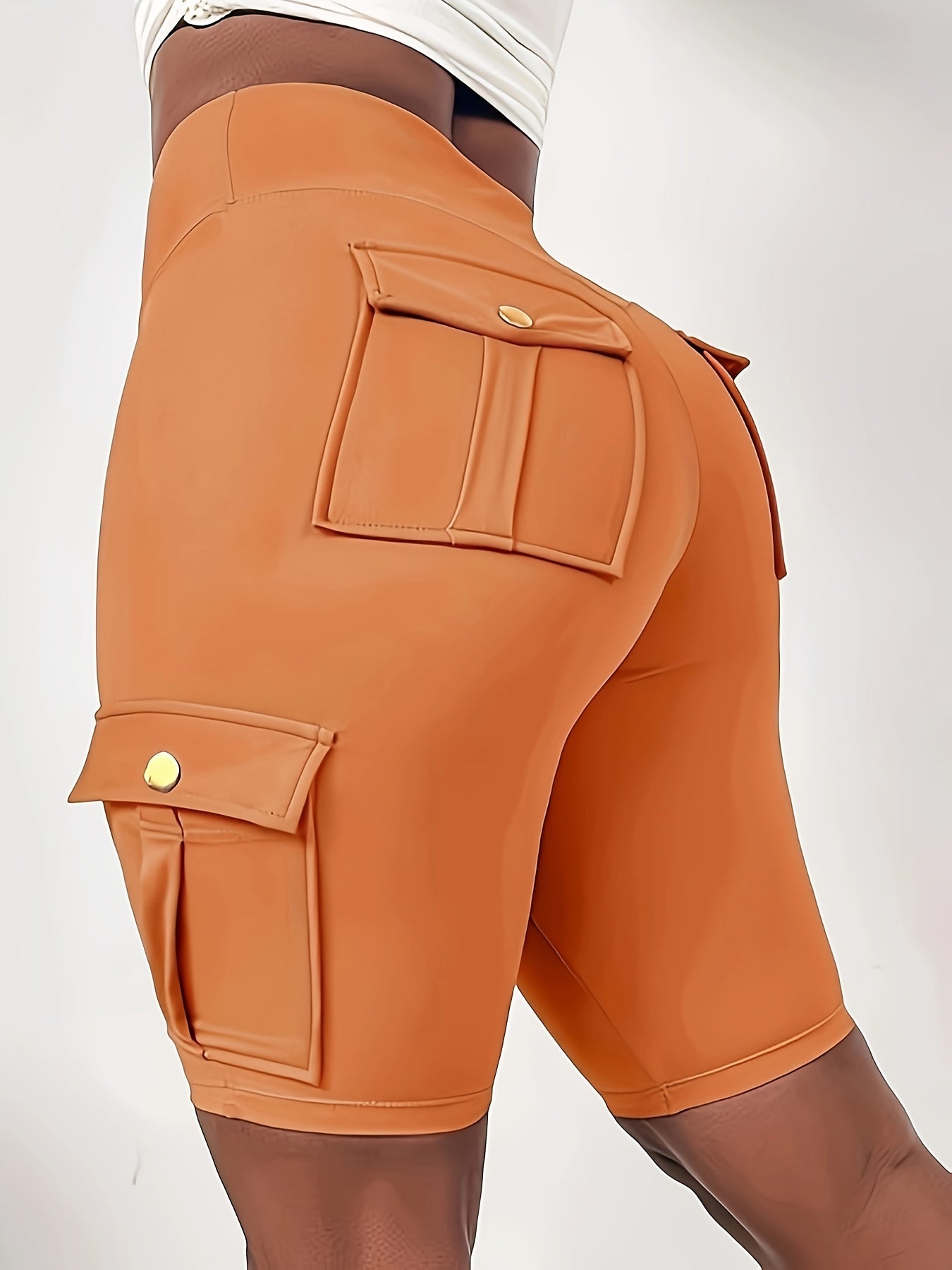 Plus Size Women's Black High-Waisted Stretch Shorts with Pockets