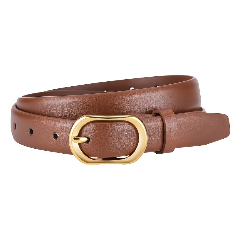 Women's Korean Style PU Leather Straight Jeans with Multi-Hole Belt