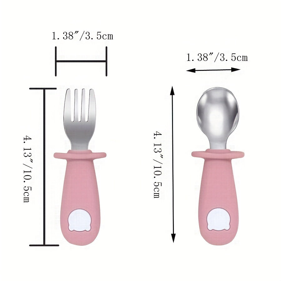 Children's Silicone Tableware Set with Stainless Steel Dinnerware and Feeding Utensils