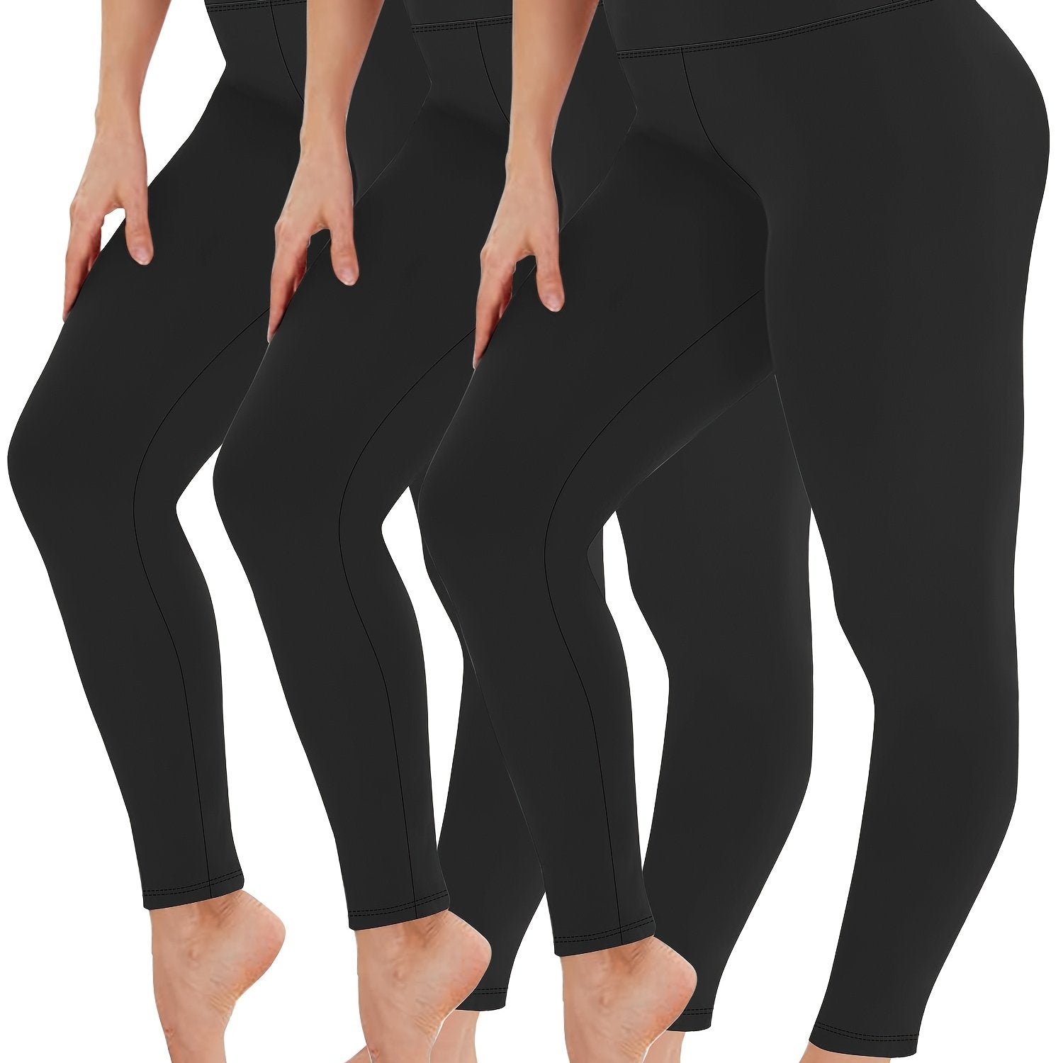 Leggings de yoga de cintura alta y control de abdomen para mujer, pack de 3, negro, azul y teal
