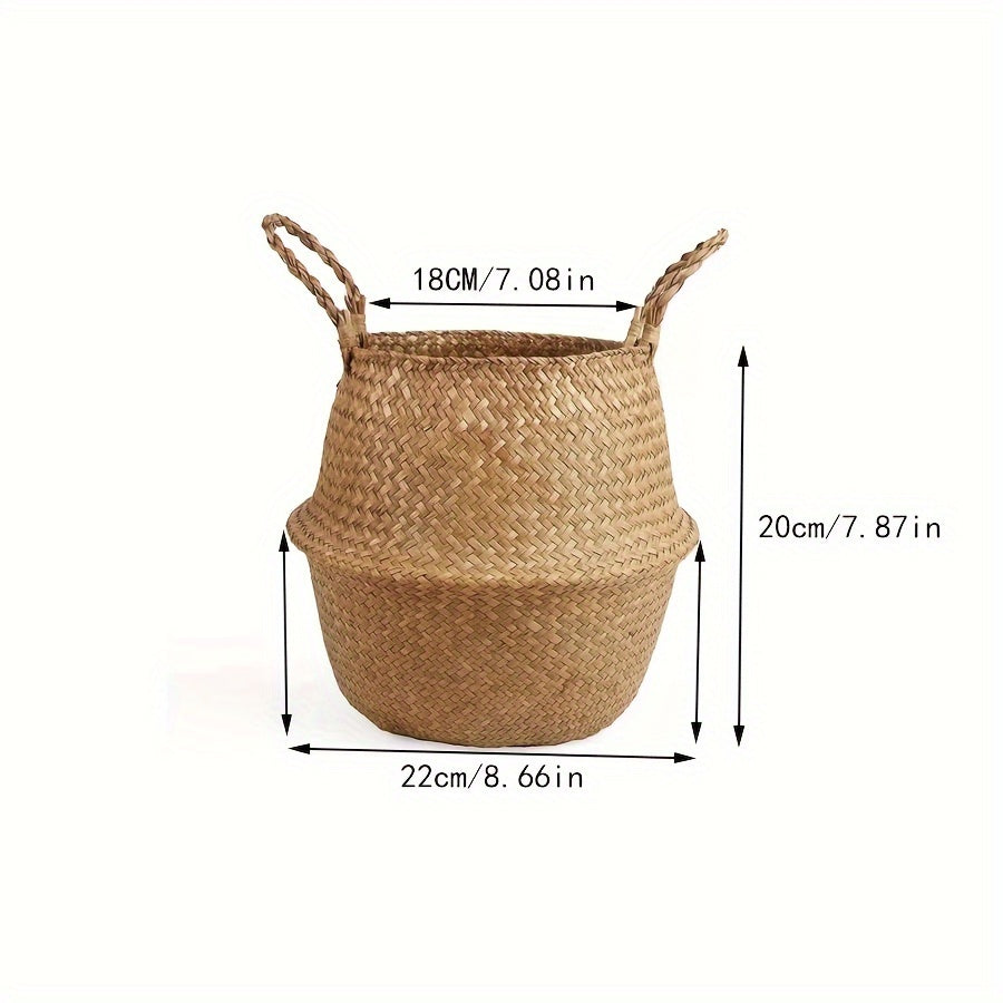 Cesta de almacenamiento de pasto marino vintage con parte superior abierta para plantas, lavandería, comestibles