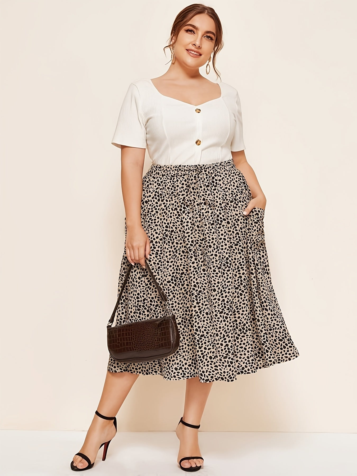 Women's Leopard Print Flared Skirt with Drawstring Waist A-Line Casual Wear