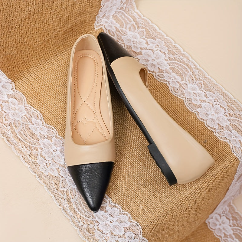 Women's Colorblock Flat Ballet Shoes Slip On Point Toe Casual Lightweight