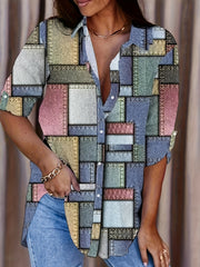 Plus o'lchamdagi ayollar uchun patchwork uzun qollu kofta yengil kundalik bluz