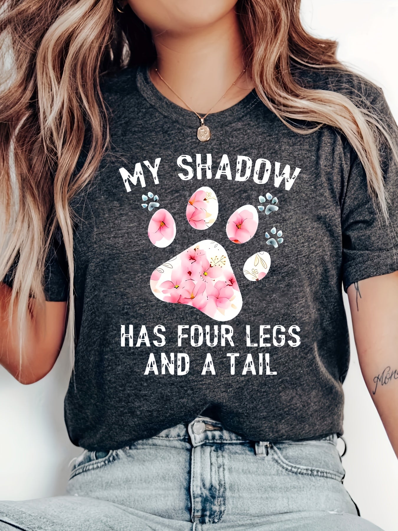 Women Plus Size Polyester Casual Short Sleeve Crew Neck T-Shirt Alphabet Print