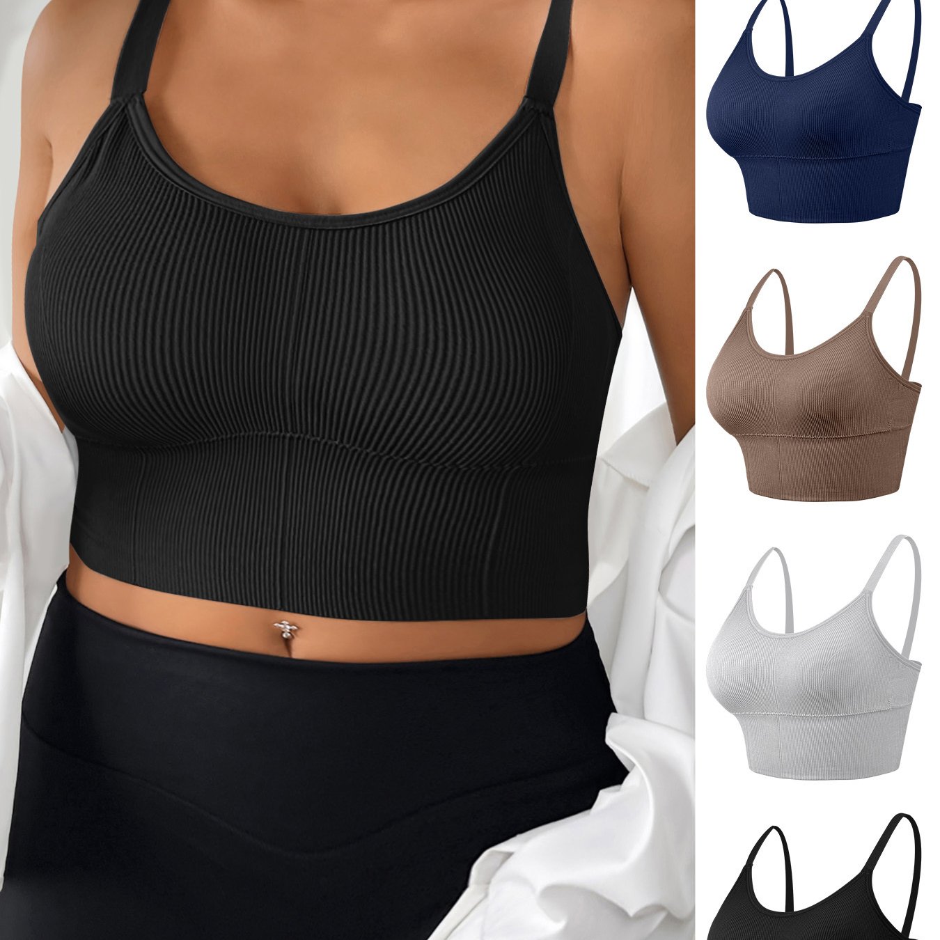Plus Size Women's Sports Bras High-Elastic Ribbed Backless Yoga Running Workout