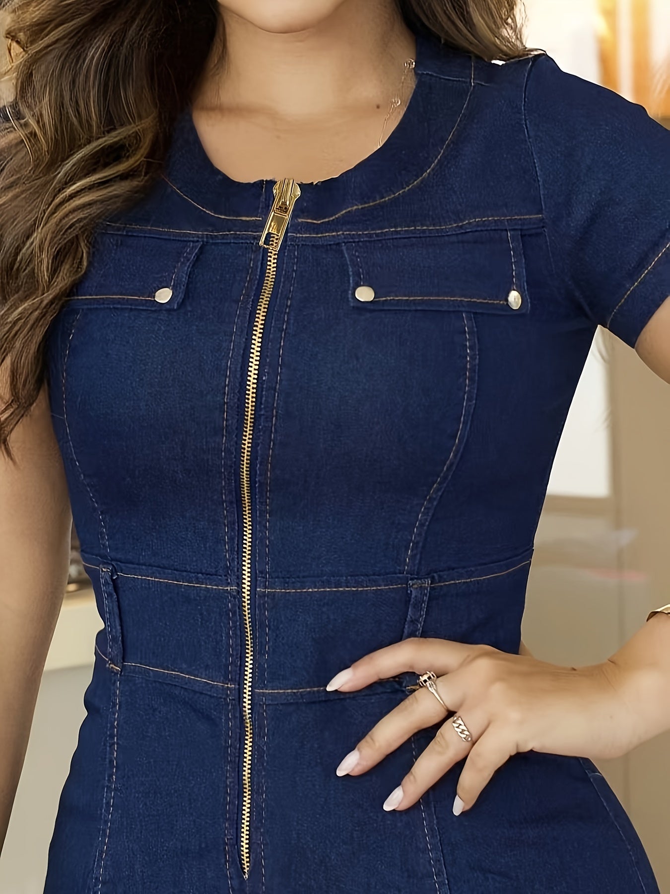 Plus-Size Women's Colorblock Short-Sleeve Dress with Studded Details