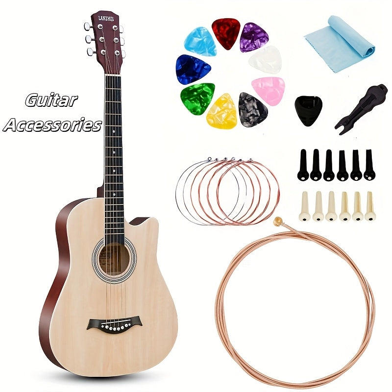 Set de accesorios para guitarra para principiantes incluye cuerdas, púas, afinador y herramientas en color aleatorio