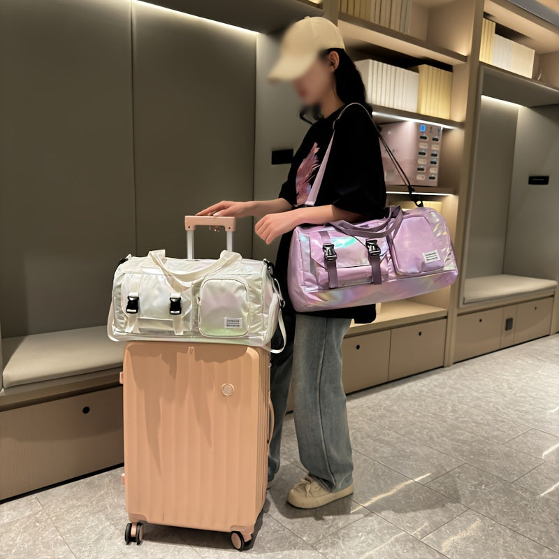 Sparkling Oxford Cloth Duffel Bag with Unique Zipper Design for Travel and Fitness