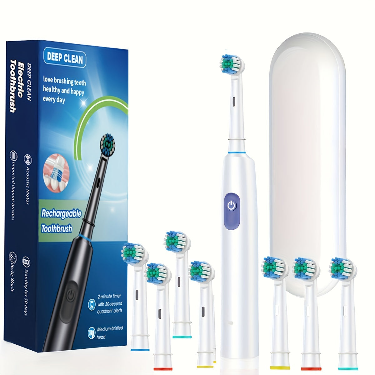 Electric Toothbrush for Adults with 5 Modes and 8 Rotatable Soft Bristle Heads in Black