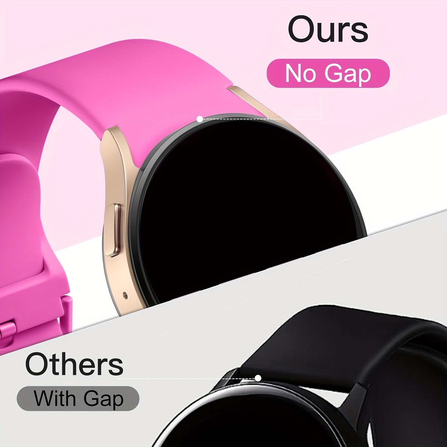 Непрерывный мягкий силиконовый водонепроницаемый ремешок для часов, совместимый с Samsung Galaxy Watch 7/6/5/4. Доступен в розовом, желтом и розовом золоте с застежкой из нержавеющей стали. Удобная посадка для мужчин и