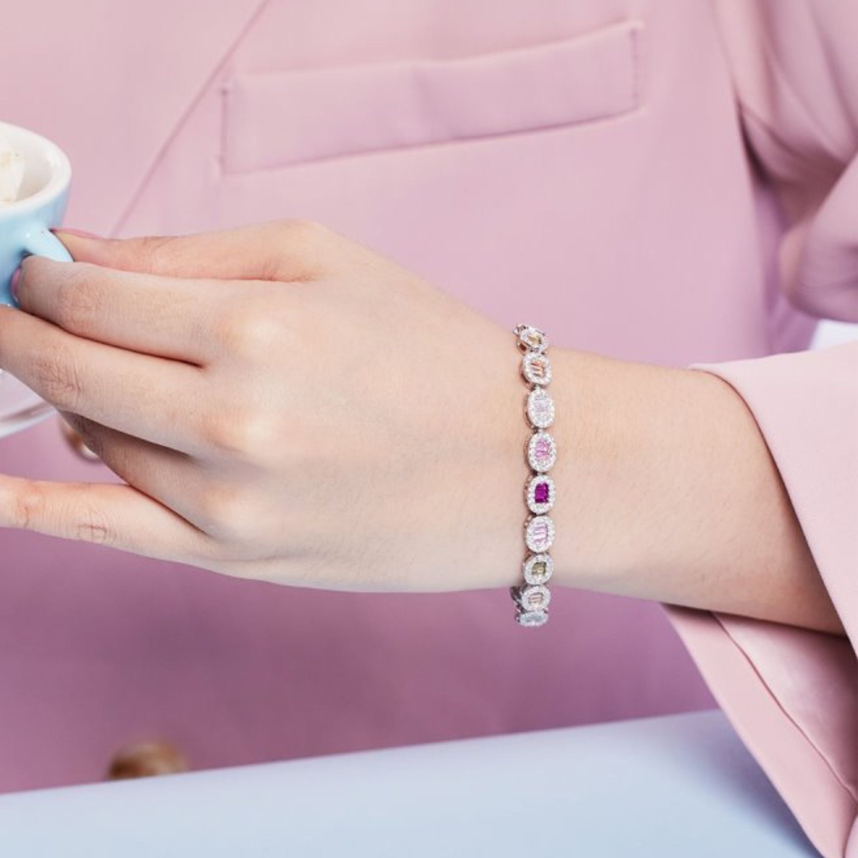 Sterling Silver Bracelet for Women with Synthetic Zirconia Rhodium Plated Elegant Jewelry