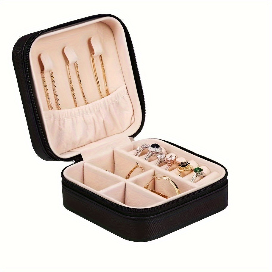 Jewelry Organizer Box Leather Zippered Storage for Necklaces Rings Bracelets Earrings