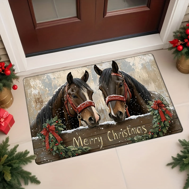 Holiday Christmas Horse Doormat Non-Slip Washable Water-Resistant for Kitchen or Living Room