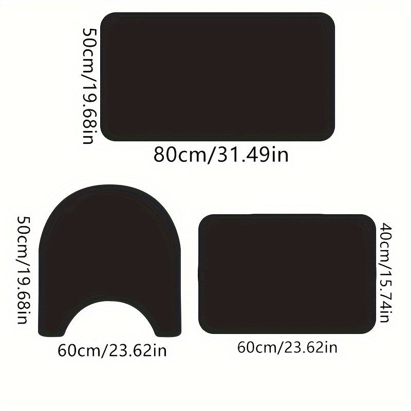 3-Piece Non-Slip Diatomite Bathroom Rug Set 1000gsm Polyester Rectangular
