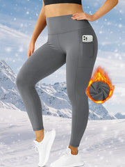 Women's Plus Size High Waist Fleece Yoga Pants with Pockets and Temperature Sensing