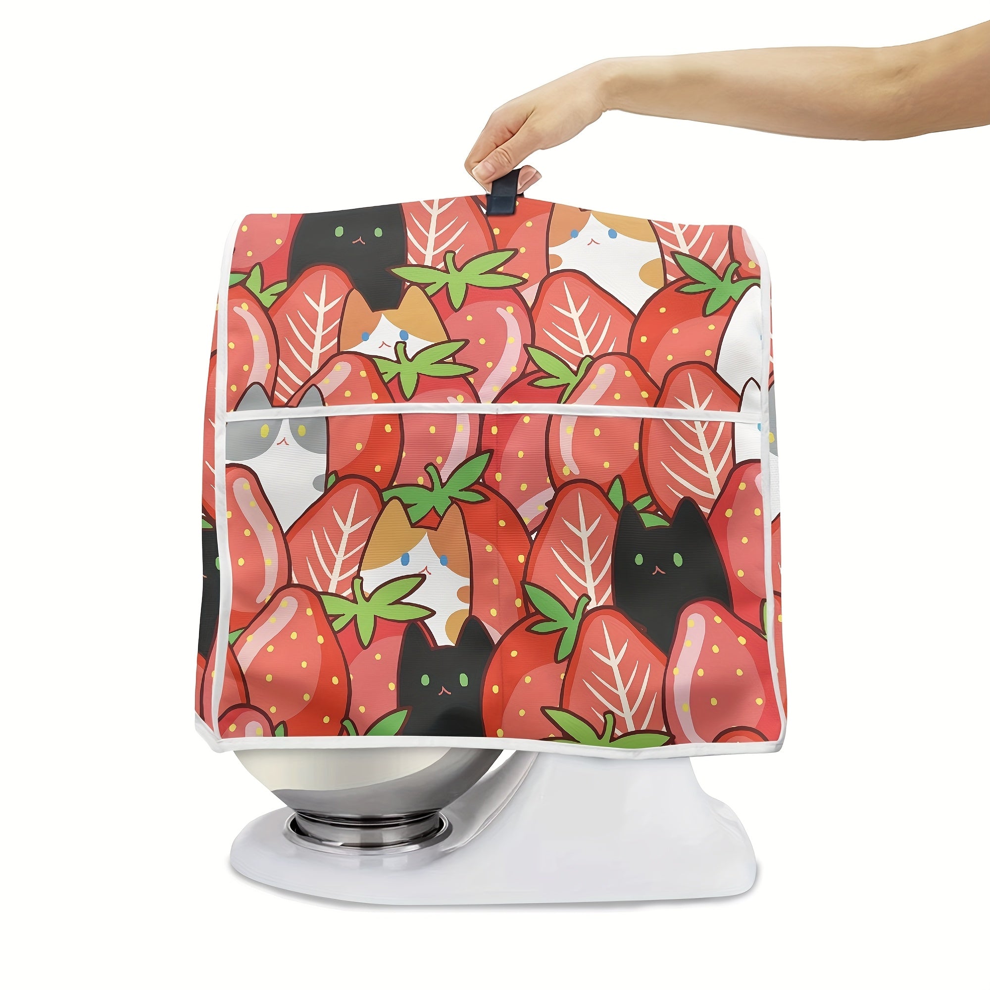 Bodring va mushuk multfilm oshxona texnikasi qoplami 6-8 kvartlik stend mikserlar uchun changdan himoya qiluvchi, yuqori tutqich va cho'ntak bilan