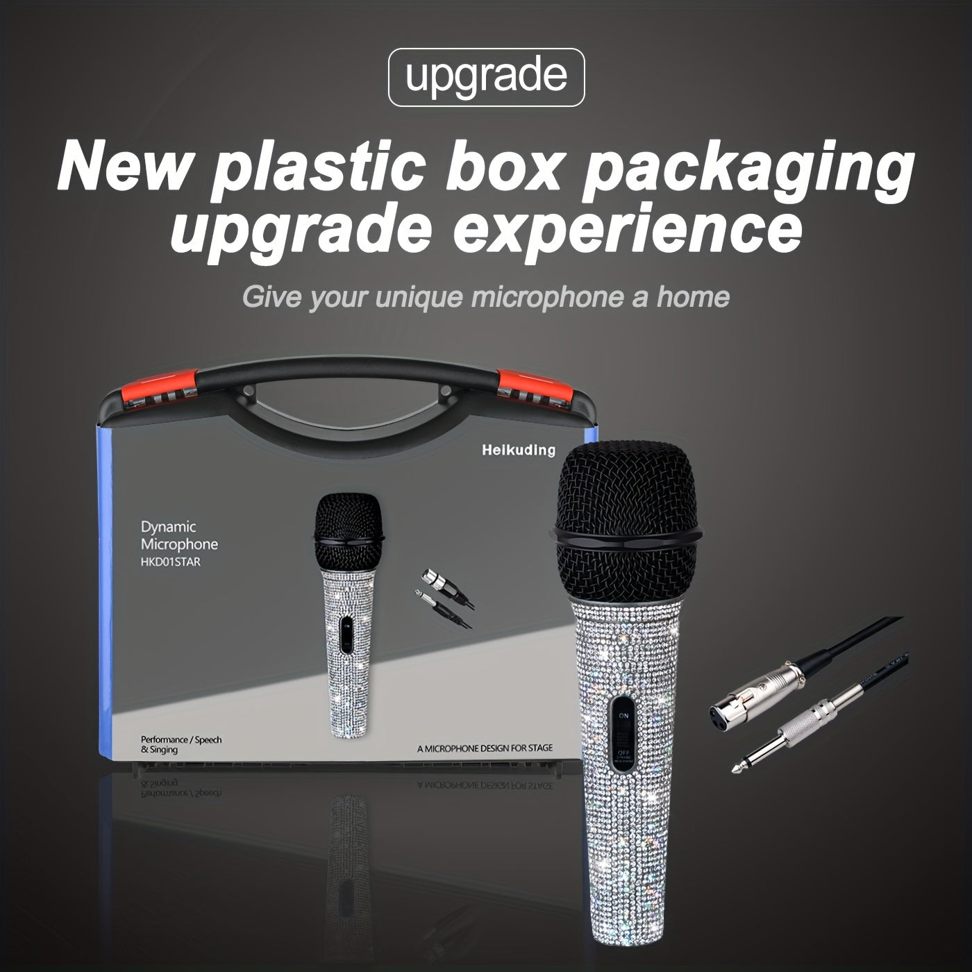 Metal Handheld Microphone with Rhinestones for Singing 6.35mm Jack Cable Included