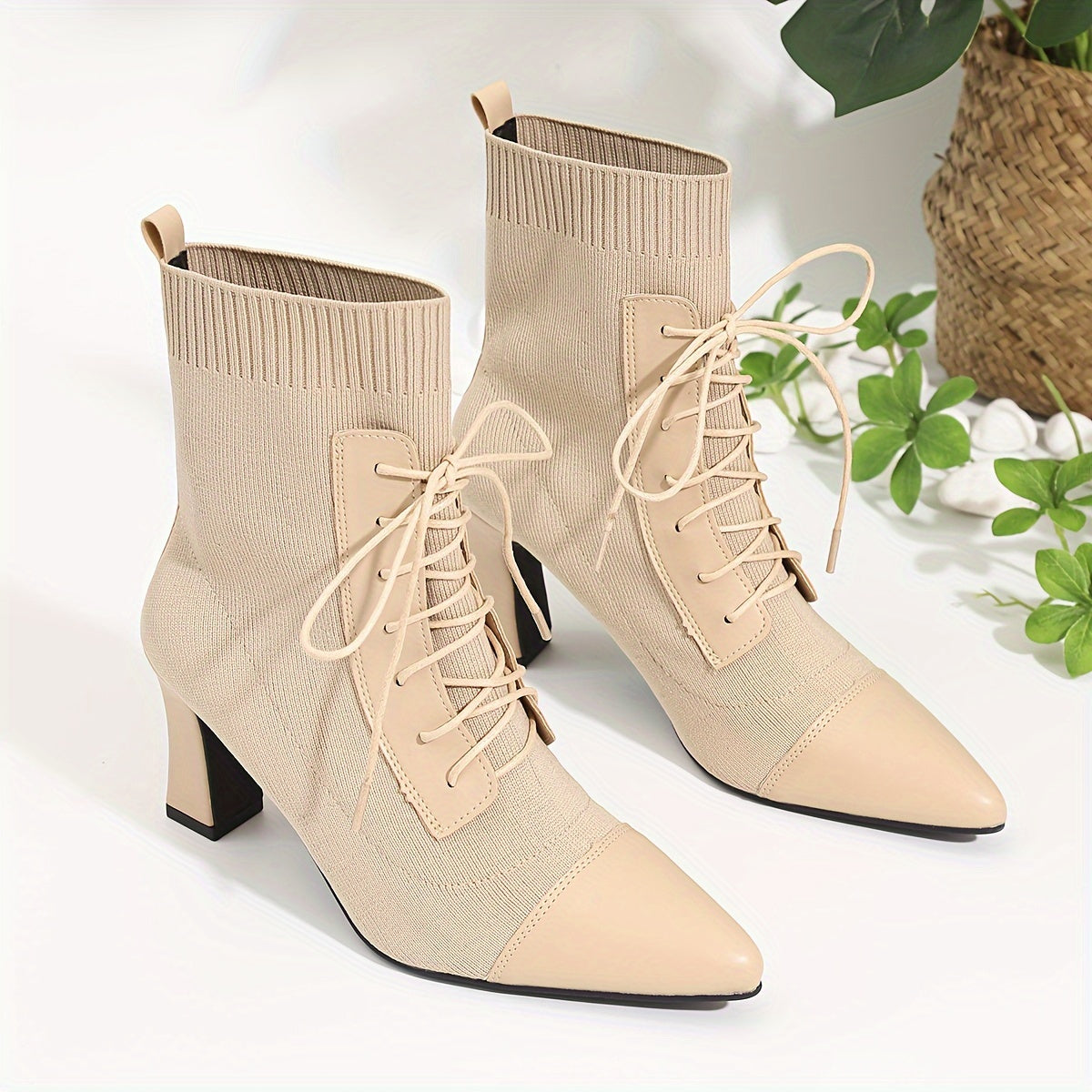 Women's Leather Ankle Boots Pointed Toe Buckle Elastic Western Winter