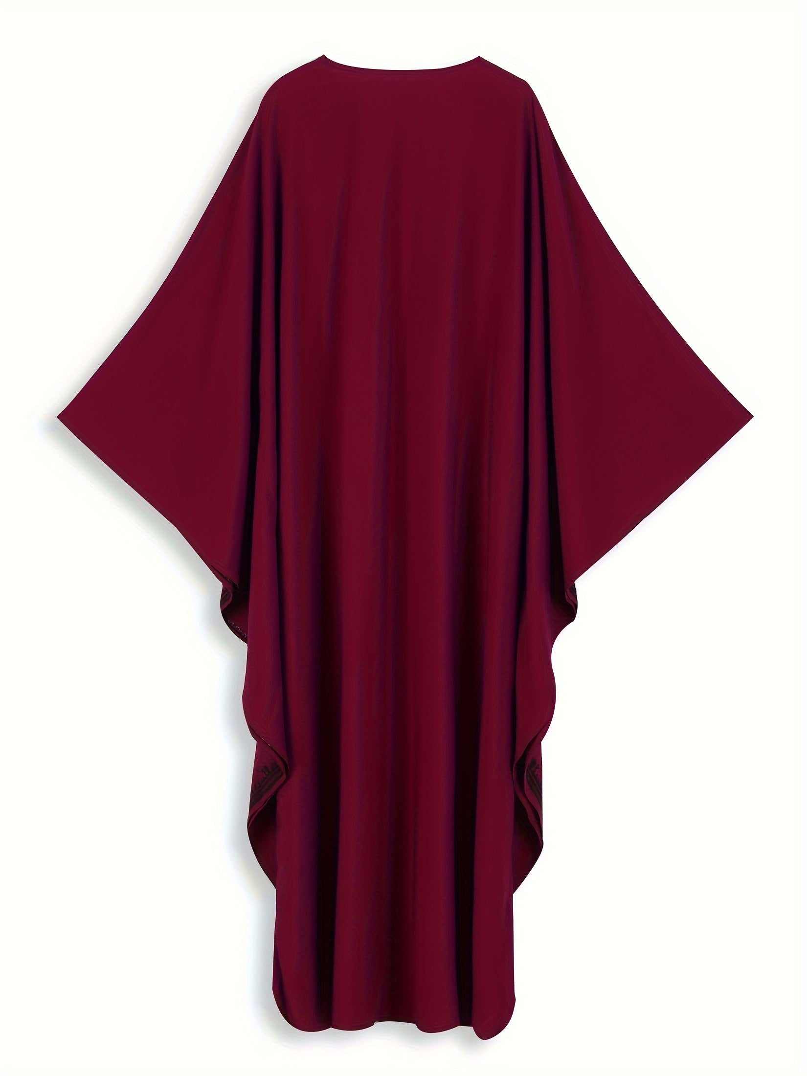 Plus Size Viscose Kaftan Dress V-Neck Embroidered Long Sleeve Beachwear