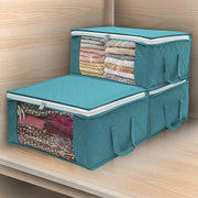 Bolsa de almacenamiento de ropa plegable con asa reforzada y ventana transparente 37L gris azul, organizador de armario para suéteres, abrigos y camisetas