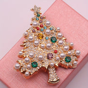 French Style Christmas Tree Brooch with Rhinestones for Women Jewelry Gift