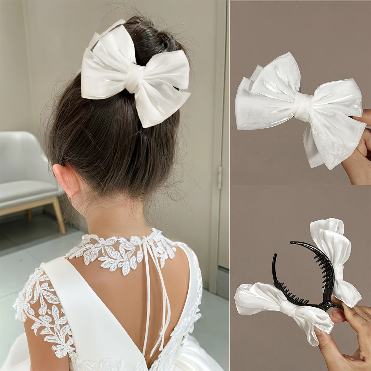 Satin Fabric Bow Hairpin for Girls Party Dress Daily Wear School Accessories
