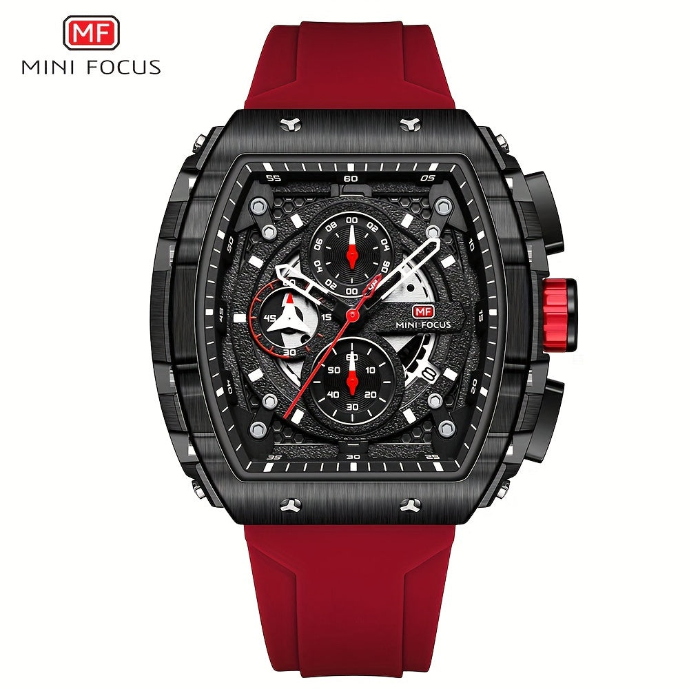 Women's Mini Focus Chronograph Quartz Watch Tonneau Pointer Silicone Strap Auto Date