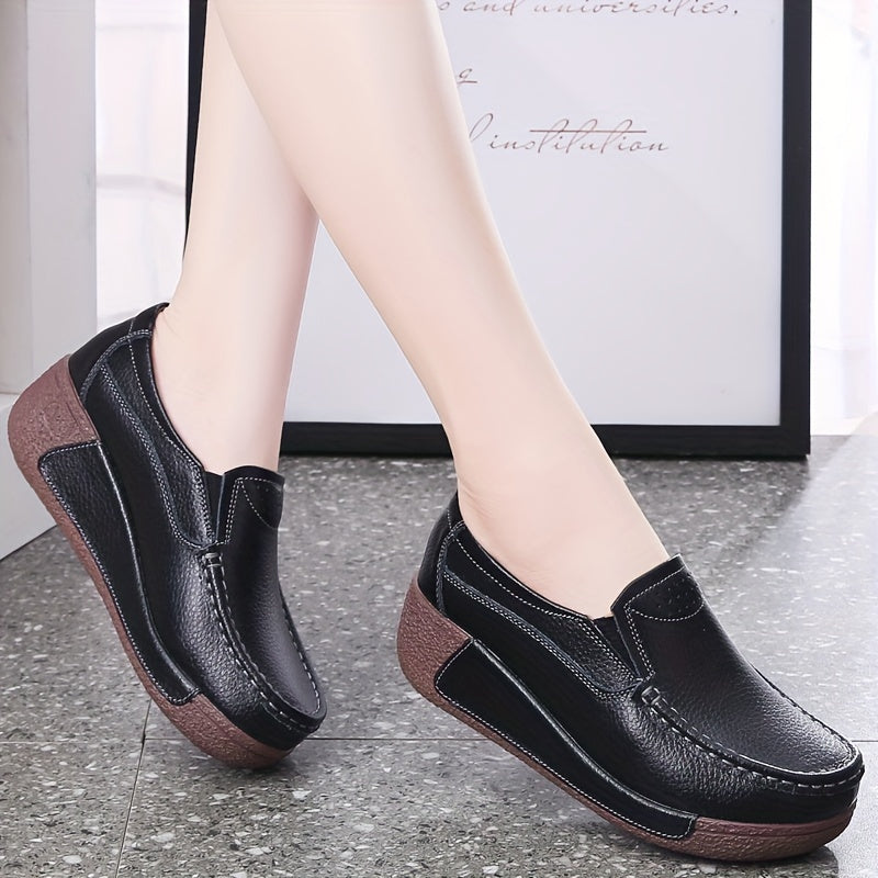 Women's Slip-On Platform Sneakers with Thick Sole and Round Toe for All Seasons