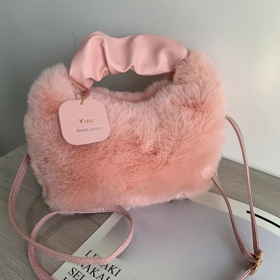 Girls Plush Handbag Wooly Crossbody Bag for Autumn Winter Faux Leather Small Capacity