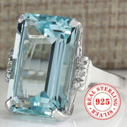 Sterling Silver Anniversary Ring with Aquamarine Synthetic Gemstone for Women