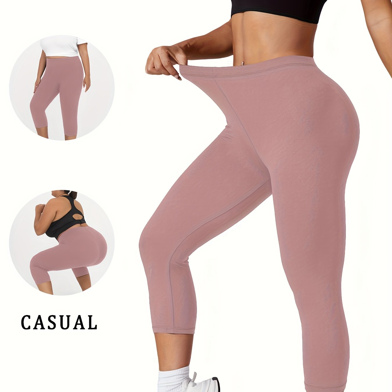 Plus Size Women's Soft Capri Pants Yoga Workout Athletic Leggings