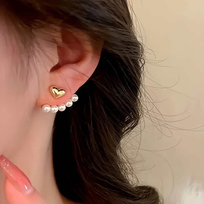 Ladies Pearl Earrings Stainless Steel Faux Pearl Elegant Jewelry for Daily Party