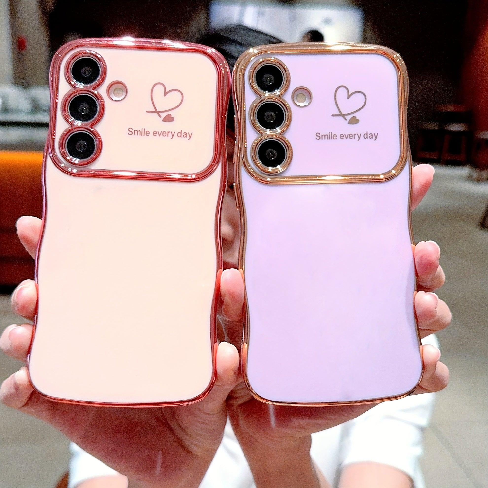Wave-Shaped Double Heart Electroplated Phone Case for Samsung Galaxy A16 A15 A55 A35 A14 A54