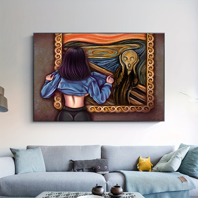 1 dona "Qiziq Qiz Baqirayotgan" Kanvas Chop - Zamonaviy Dekor Plakat Yashash Xonasi, Yotoqxona, Uy Ofisi uchun - Hayvon Chopi, Kanvasda Qalam, Ichki Foydalanish, Ramkasiz