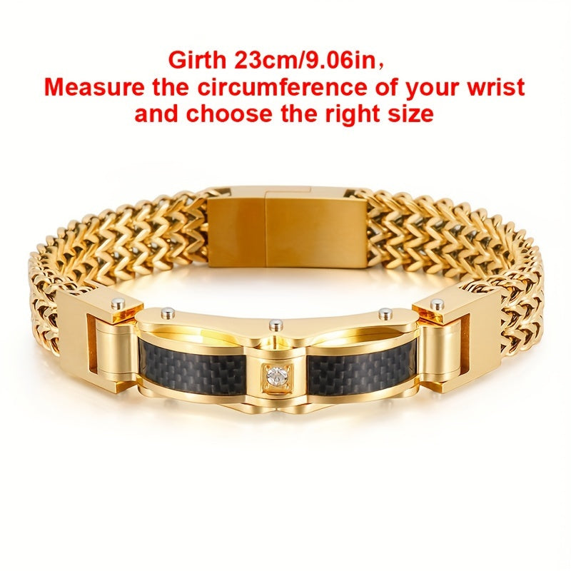 Men's Titanium Steel Bracelet with Faux Gemstone Square Design Magnetic Clasp