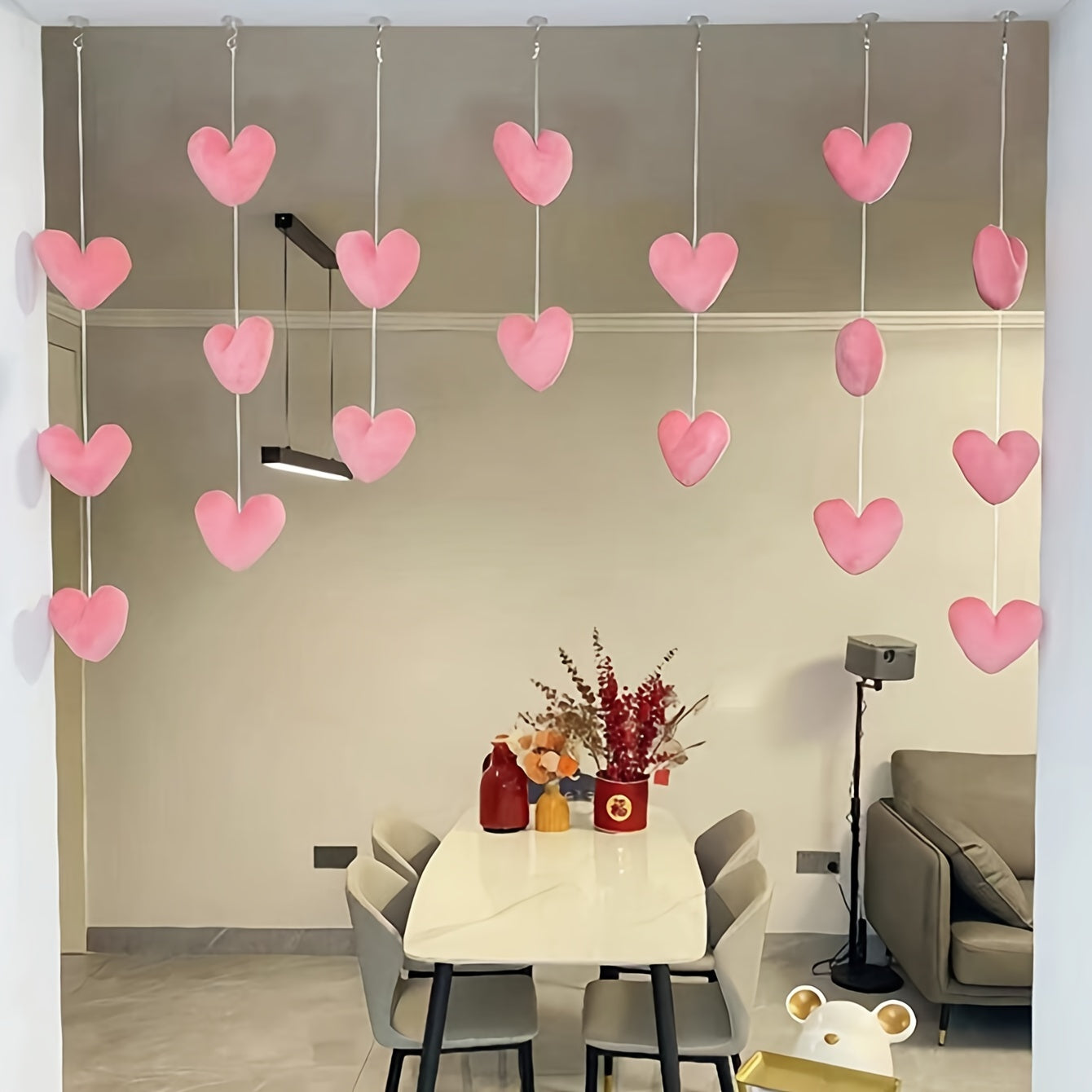 Siete piezas de adornos de corazón de durazno rosa para colgar en la puerta para decoraciones del Día de San Valentín