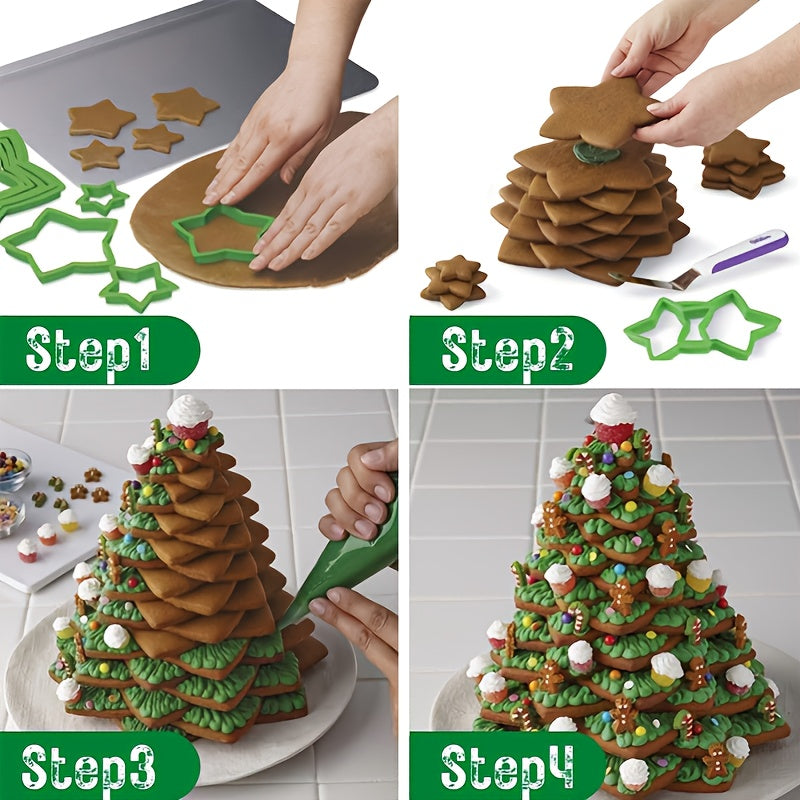 Set of 10 Christmas Tree and Star 3D Cookie Cutters for Baking