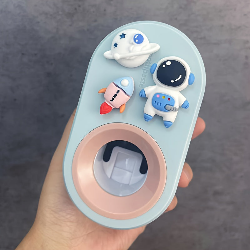 Dispensador de pasta de dientes de dibujos animados de dinosaurio, sin taladro, montaje en pared, automático, apretado, baño