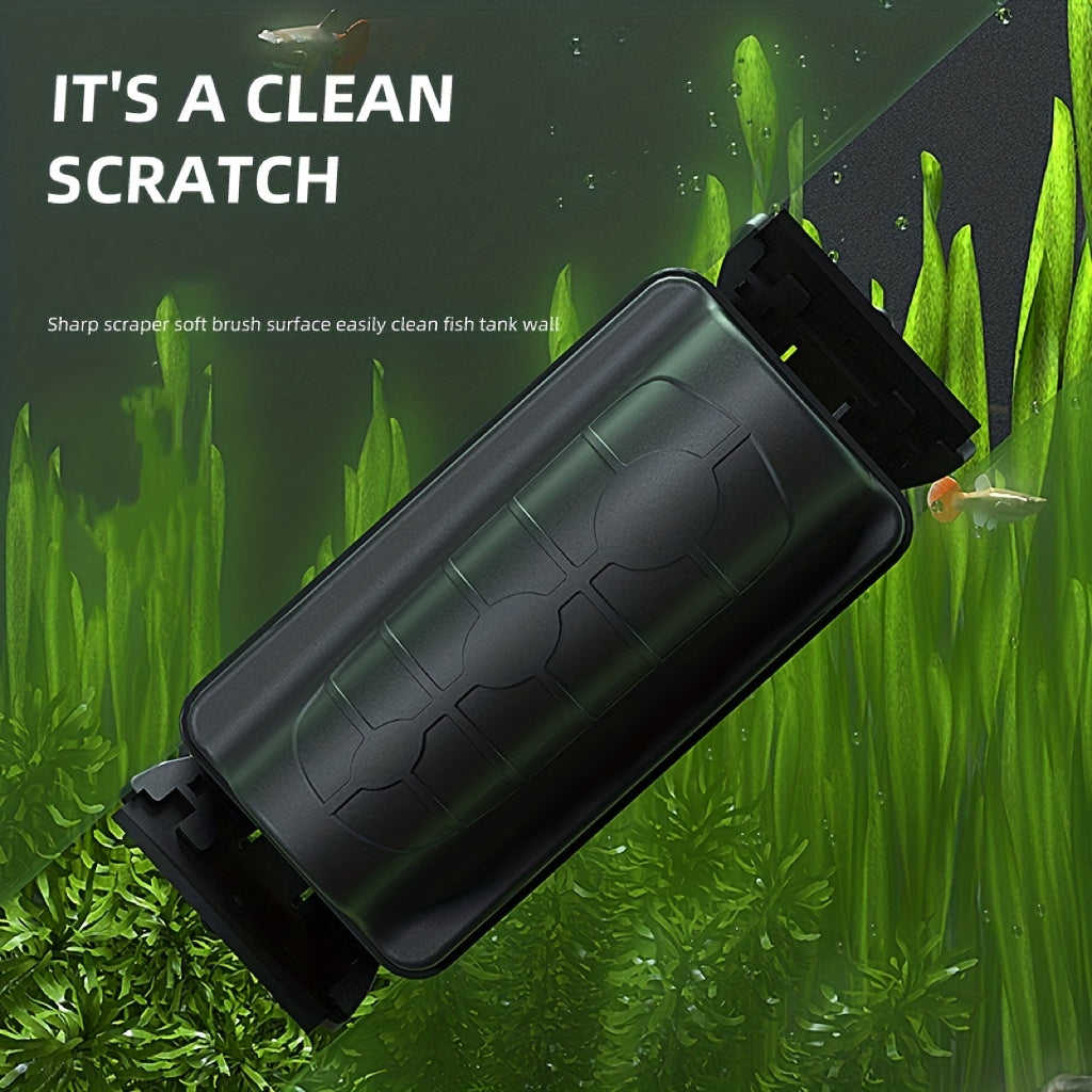 Magnetic Aquarium Glass Cleaner Dual Blade Fish Tank Scraper in Black or Gray