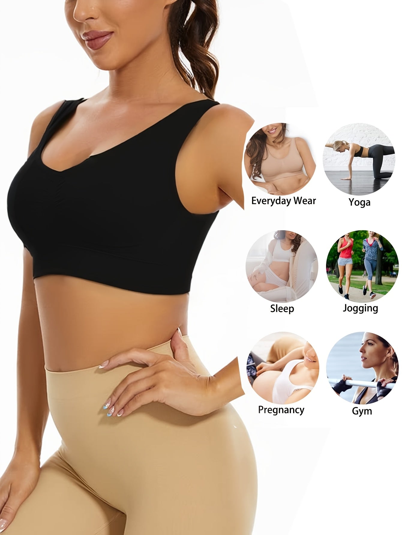 Plus size ayollar uchun shikastlanmagan sport bra, dumaloq bo’yinli, bir rangli faol kiyim