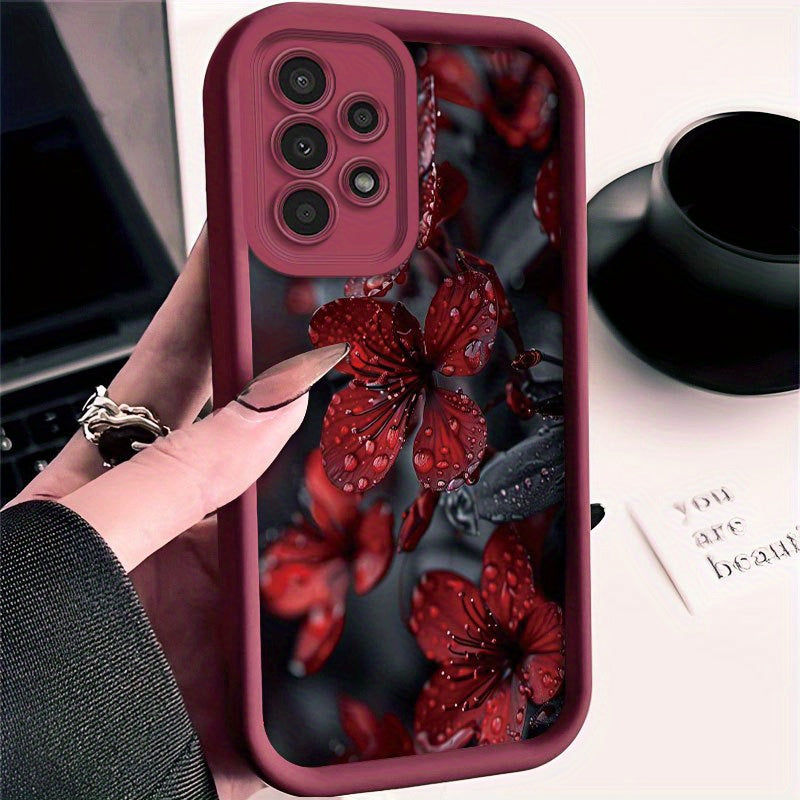 Red Water Drop Flower Pattern Silicone TPU Phone Case for Galaxy Models