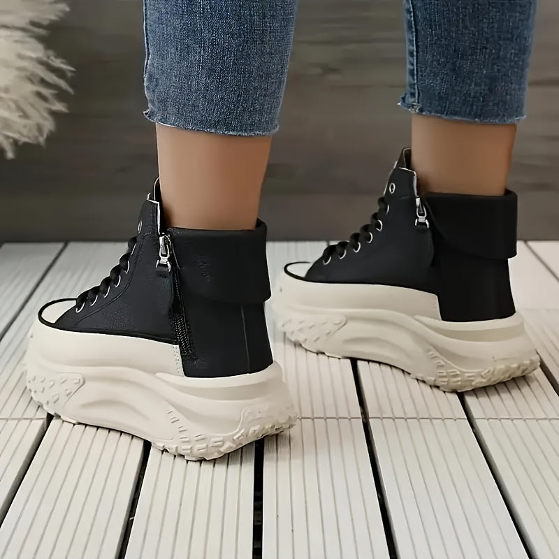 Women's Casual Athletic Sneakers Lace-Up, Mid-Top, Solid Colors