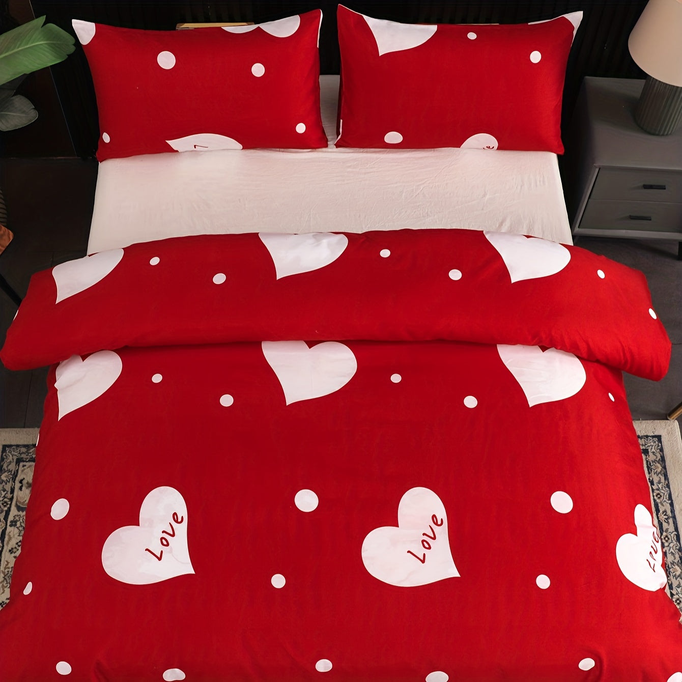 Red Polka Dot Bedding Set with Pillowcases and Quilt Cover for Bedroom or Guest Room