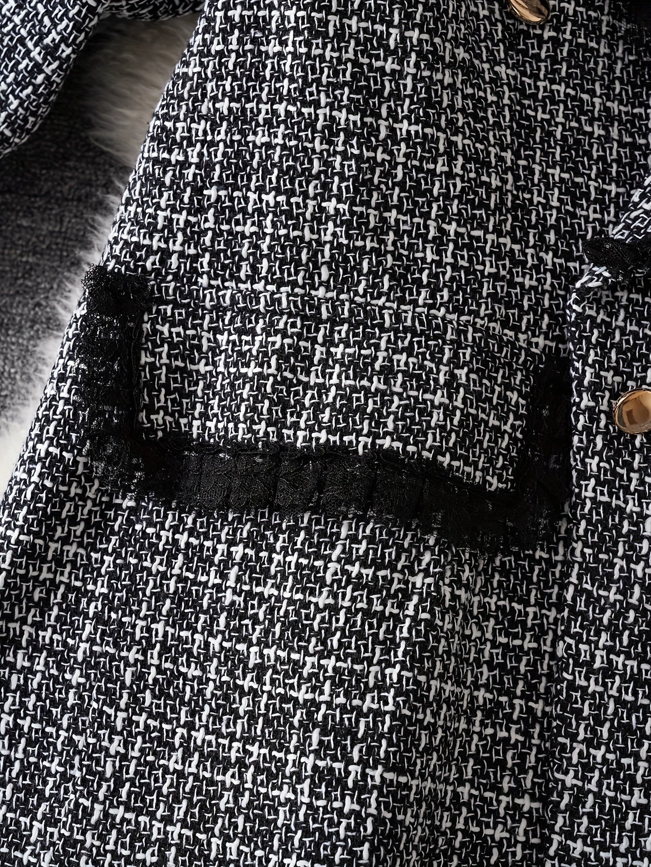 Women's Polyester Plaid Double-Breasted Blazer with Green Collars