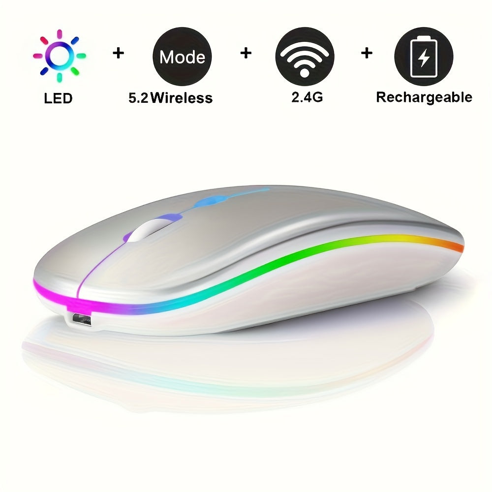 Wireless Illuminated Rechargeable Dual-Mode Office Mouse for Laptops Desktops Tablets