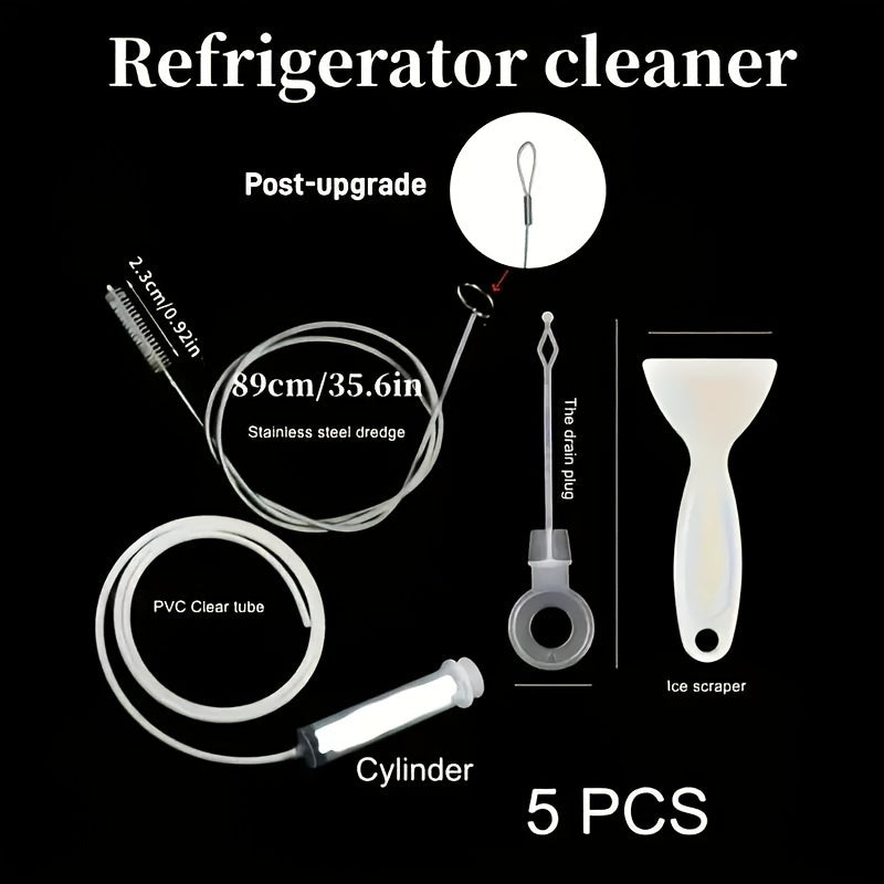 5-Piece Refrigerator Cleaning Kit Flexible Brush Scoop Syringe and Snake