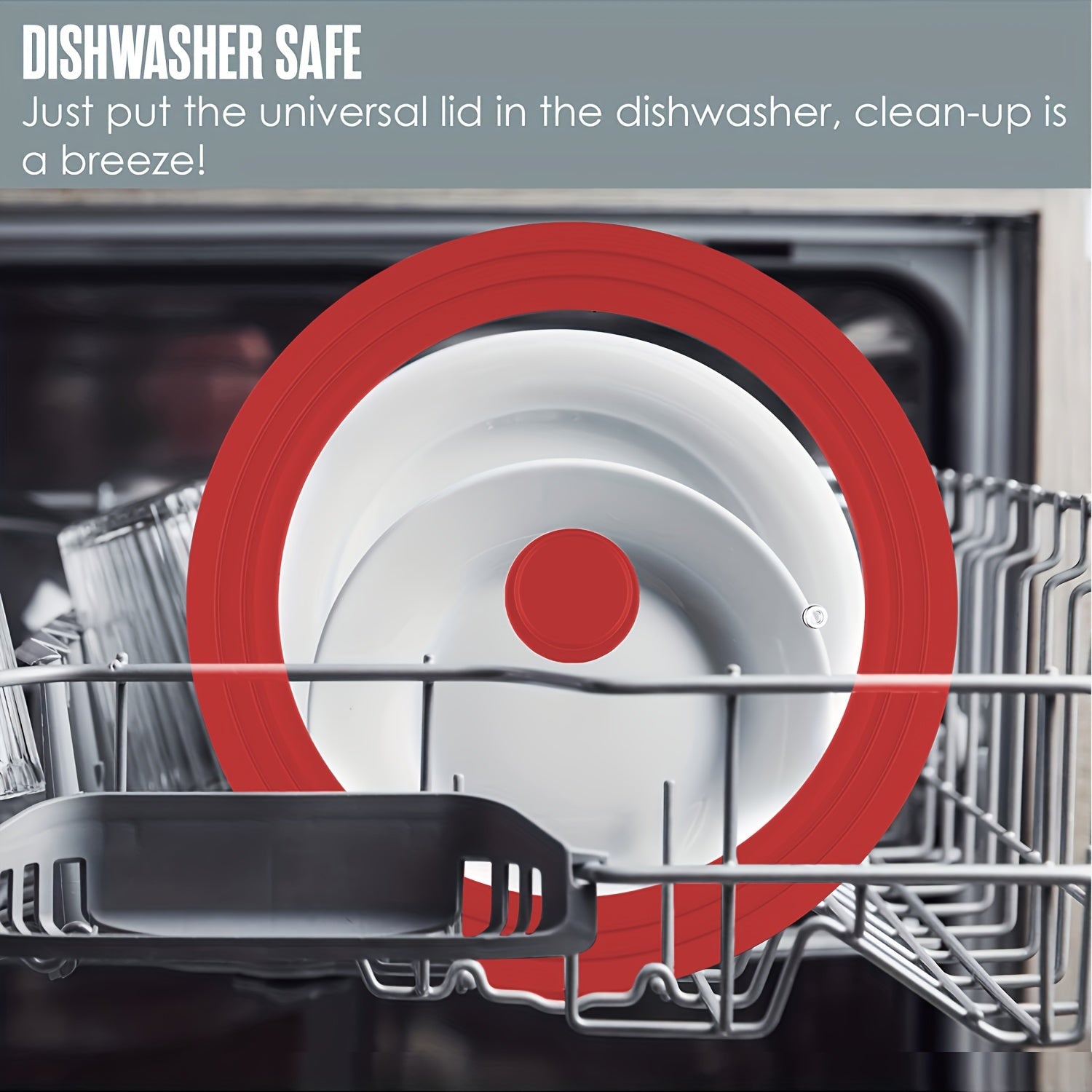 Silicone Edge Pot Lid 33-38cm BPA-Free Tempered Glass Red Grey