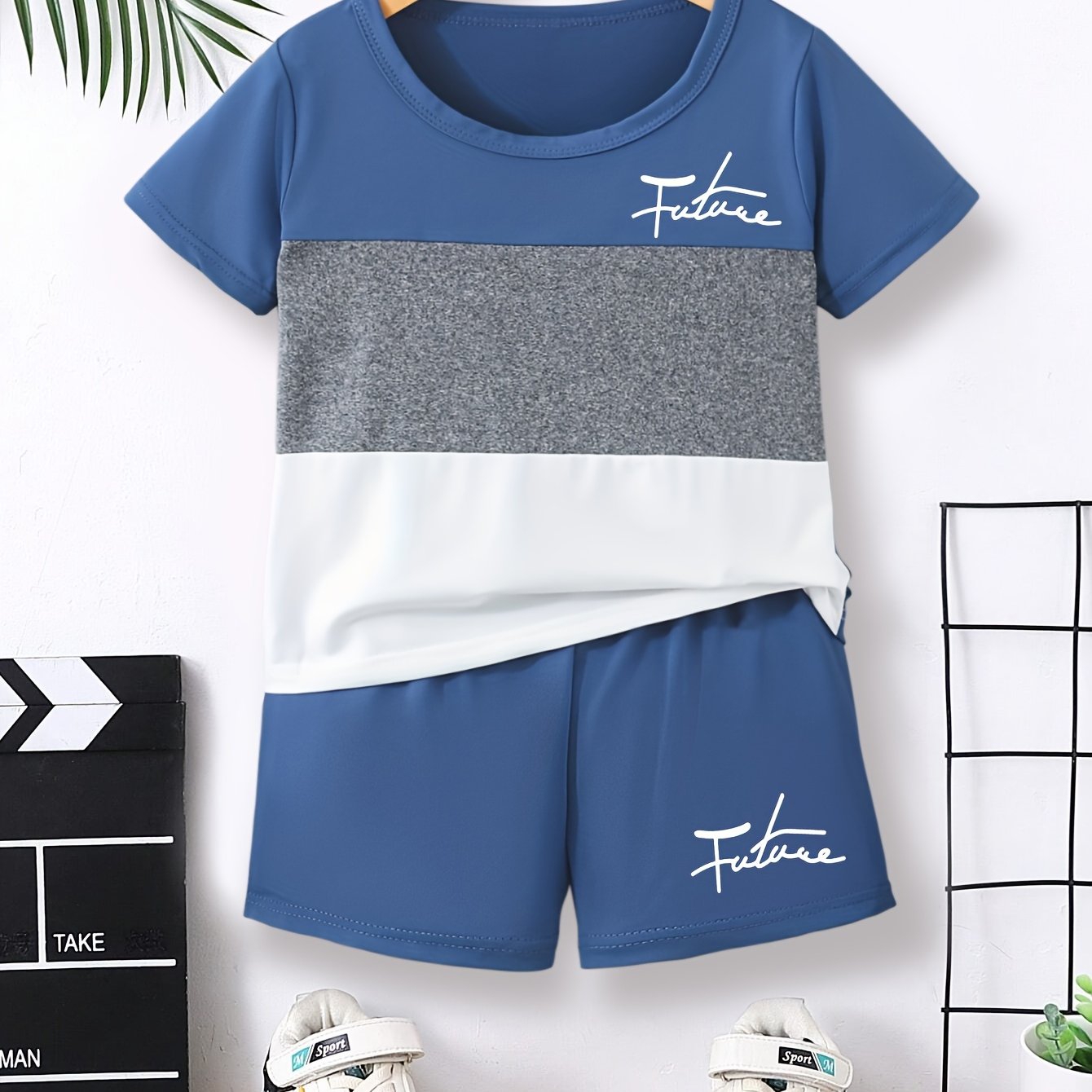 Boys' Summer Casual Outfit Set T-Shirt and Shorts Polyester Letter Print Breathable Knit