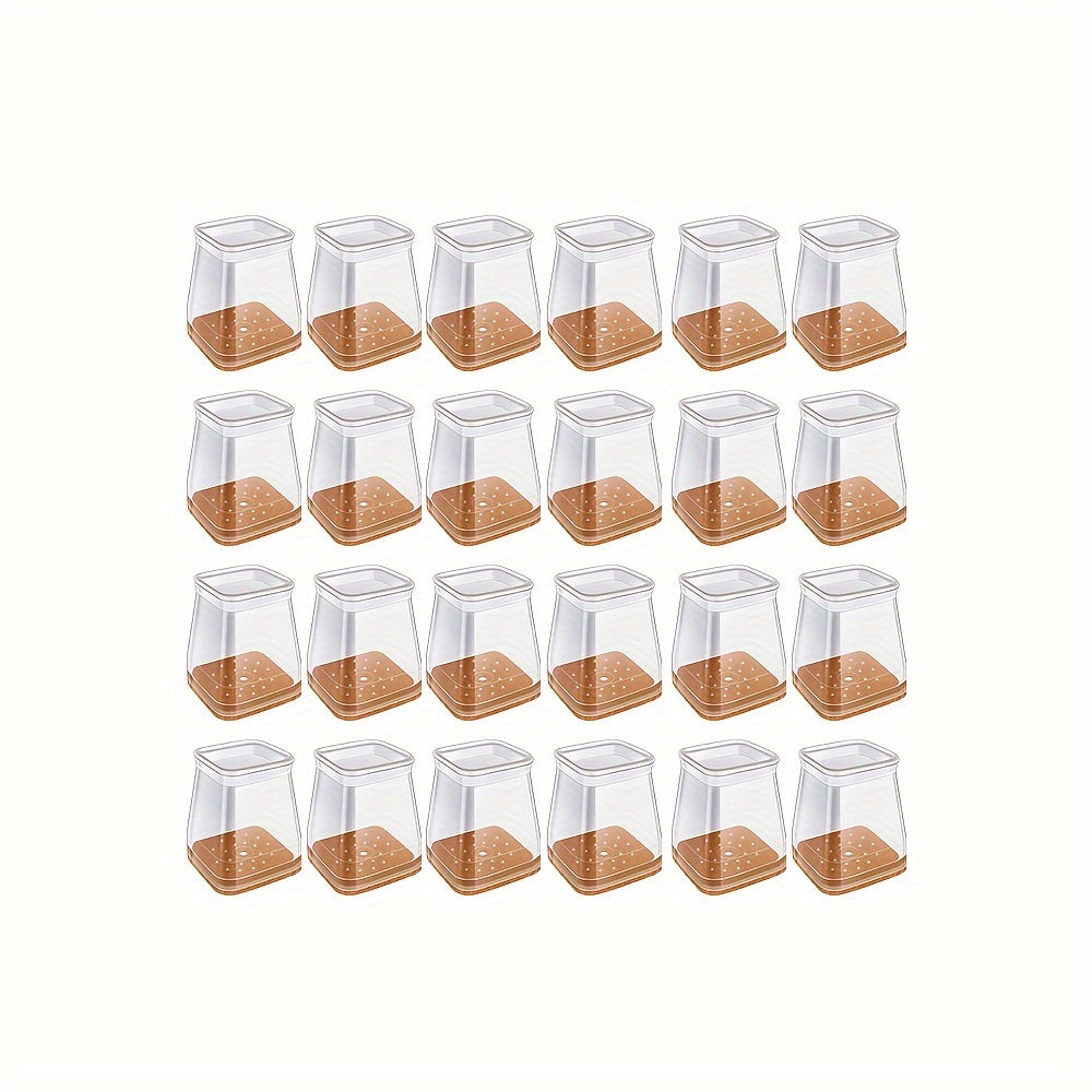 24 Transparent Silicone Chair Leg Protectors with Felt Pads for Floor Scratch Noise Reduction